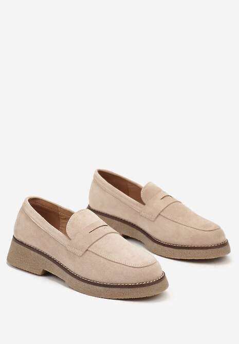 Beżowe Mokasyny z Ekozamszu na Grubej Podeszwie Belirra