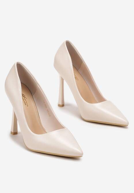 Beżowe Szpilki na Geometrycznym Obcasie i Nosek w Szpic Versara