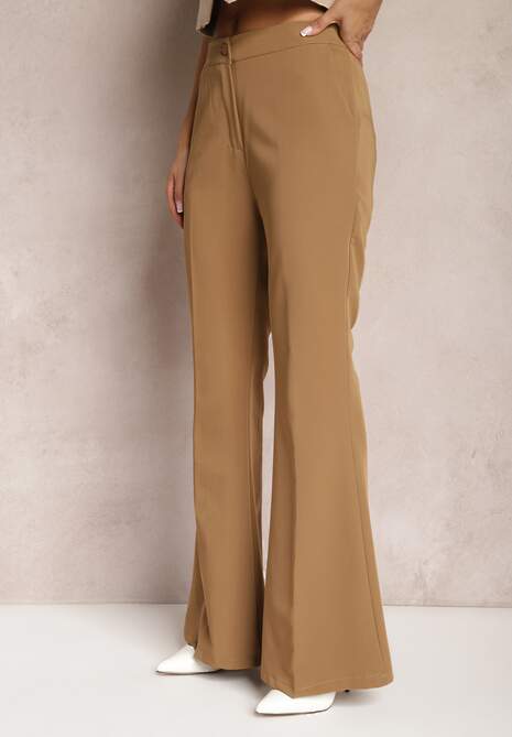 Brązowe Spodnie Dzwony High Waist Enyselle