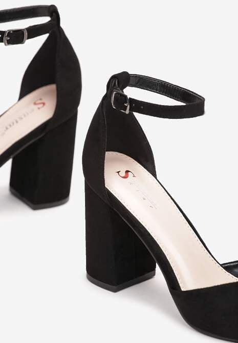 Czarne Czółenka na Słupku ze Szpiczastym Noskiem Kaylynn