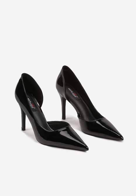 Czarne Lakierowane Szpilki w Klasycznym Stylu Ozdobione Wycięciem Acita