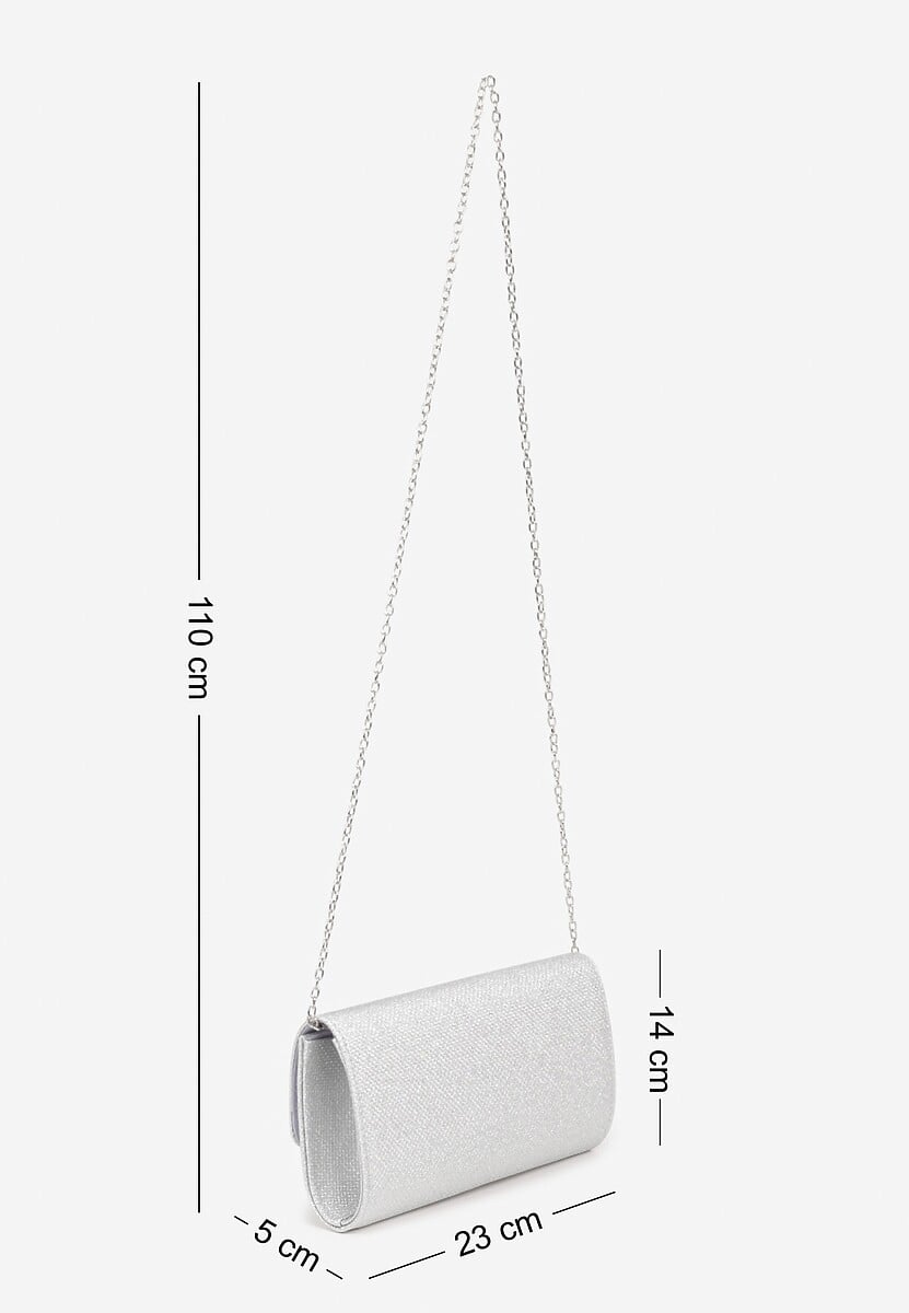 Srebrna Brokatowa Torebka Kopertówka z Dodatkowym Łańcuszkiem Paselissa