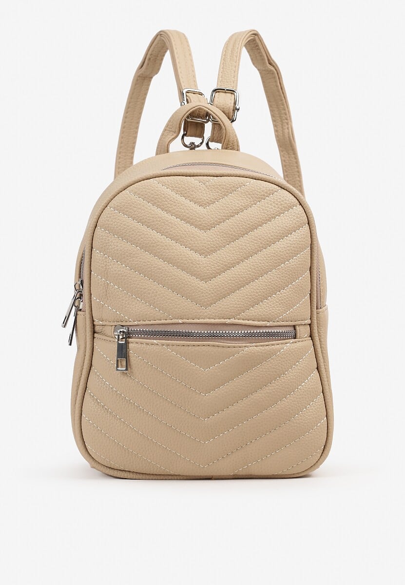 Jasnobeżowy Plecak z Pikowanymi Przeszyciami i Dodatkową Kieszenią z Regulowanymi Szelkami Ravindraea