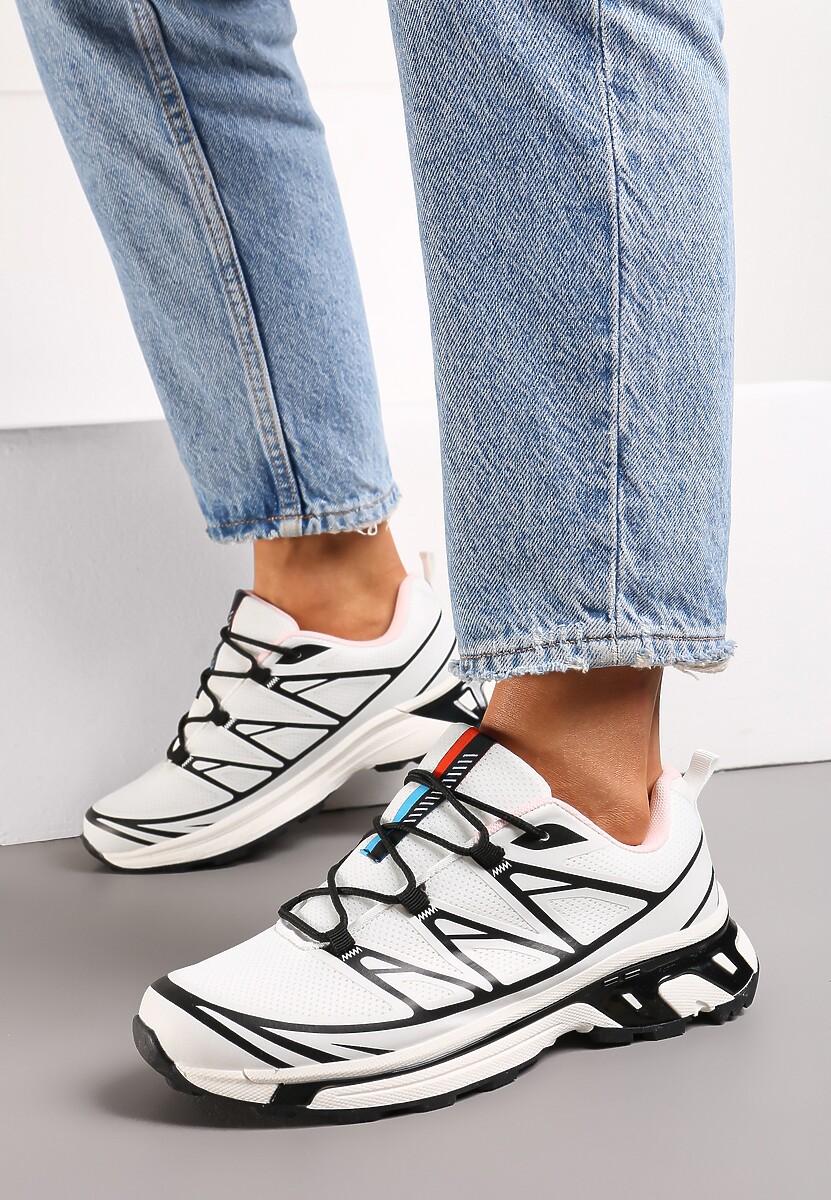 Biało-Czarne Sneakersy z Ozdobnymi Wstawkami i Ściąganą Gumką Aineri