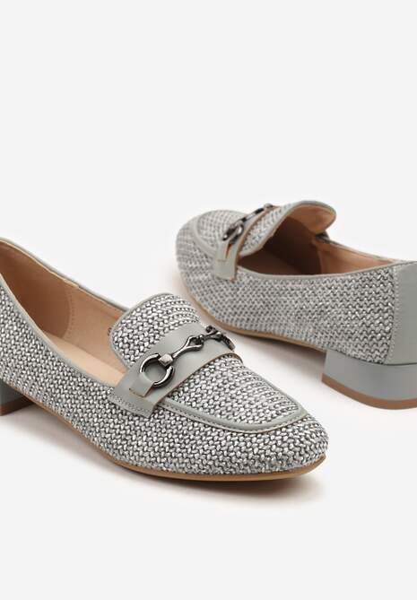 Szare Mokasyny z Wkładką ze Skóry Naturalnej Zdobione Plecionką i Aplikacją Falenitia