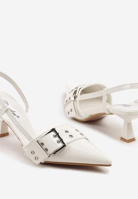Białe Sandały na Kaczuszce z Ozdobnym Paskiem z Klamrą Jenviela