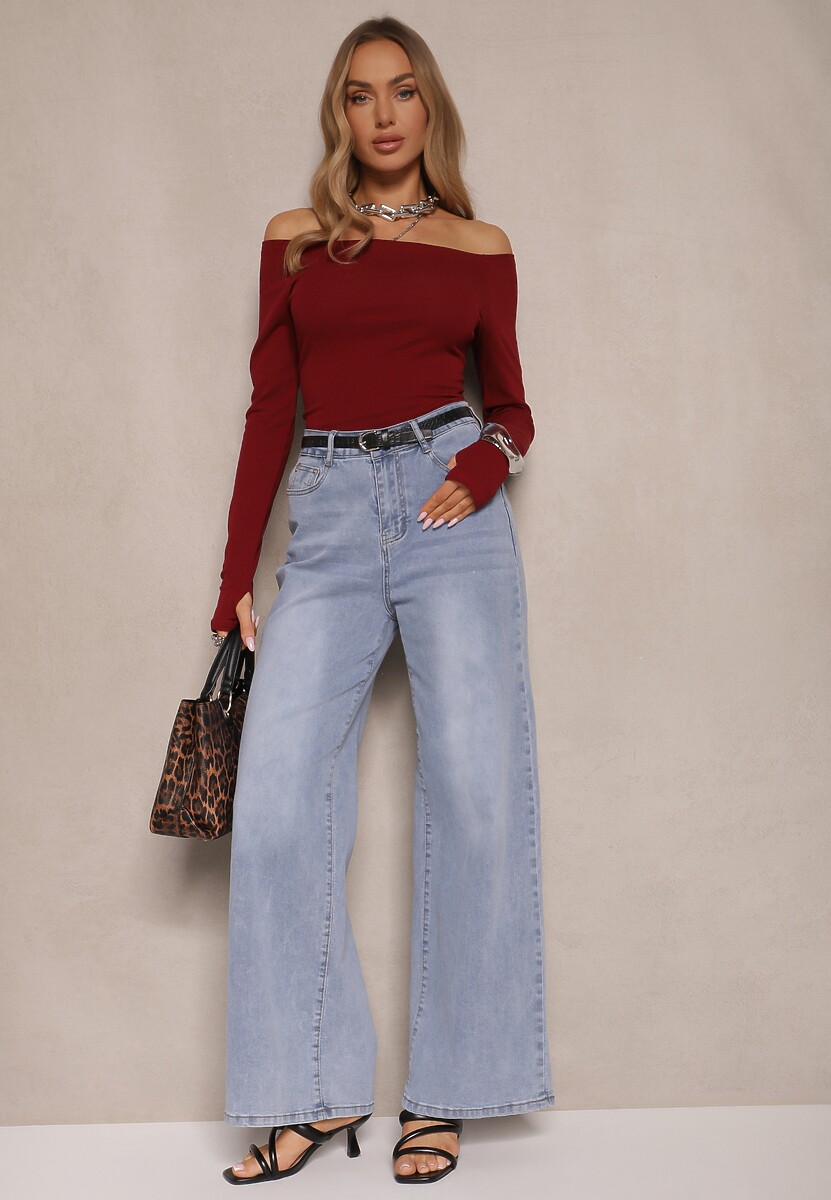 Bordowa Bluzka z Bawełny z Wycięciem na Kciuk Valwiwi