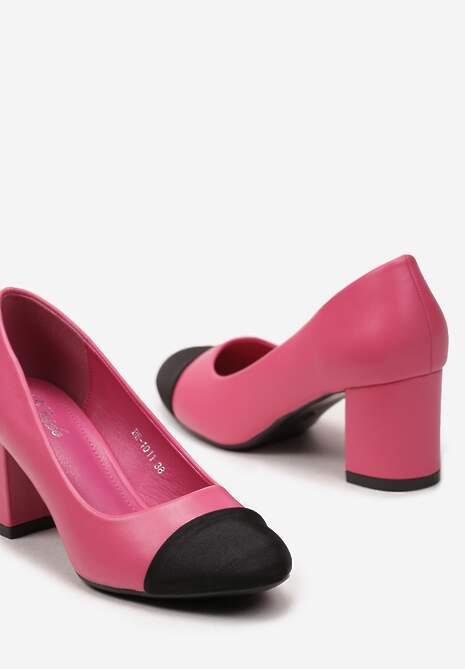 Fuksjowe Czółenka na Klasycznym Słupku z Ozdobnym Okrągłym Noskiem Rokseta