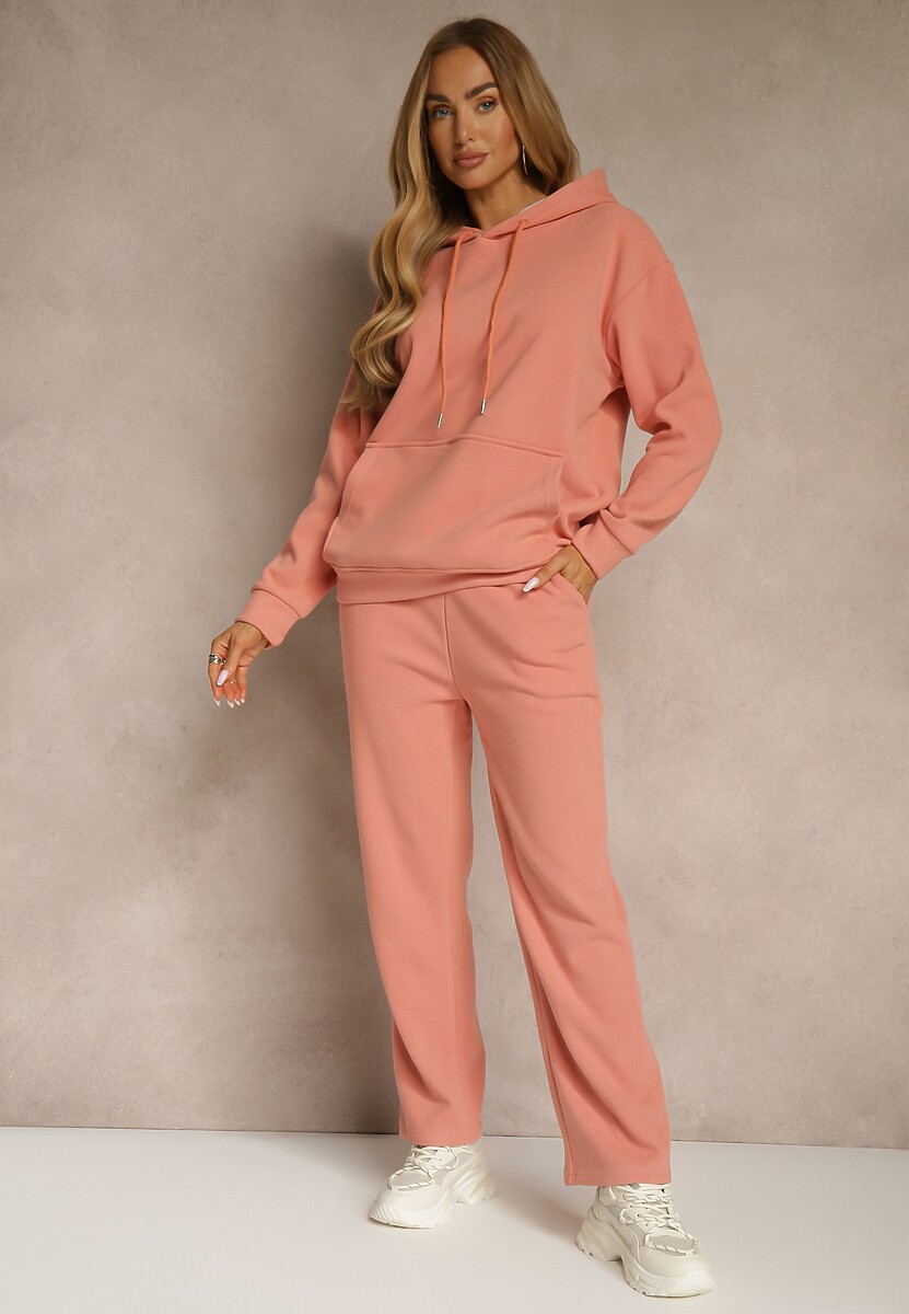Pomarańczowy 2-częściowy Komplet Dresowy z Bluzą i Spodniami Orifira