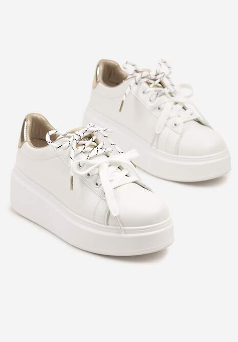 Biało-Złote Sneakersy z Podwójnym Sznurowaniem Zdivoria