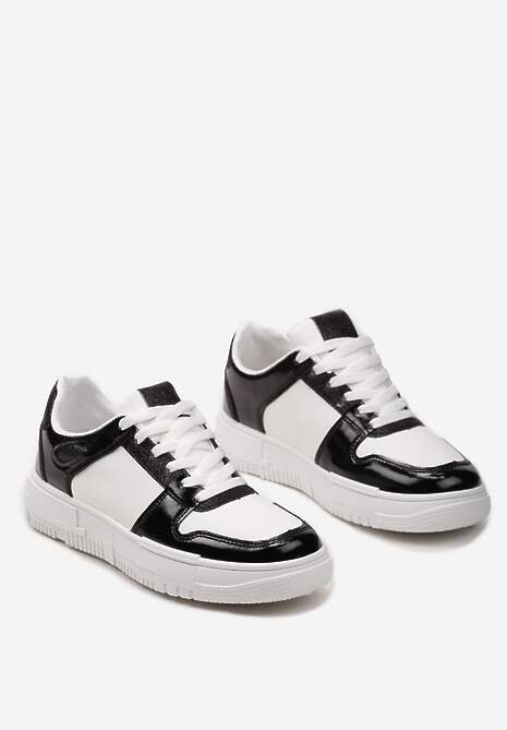 Biało-Czarne Sneakersy na Niskiej Platformie z Brokatem Nuera