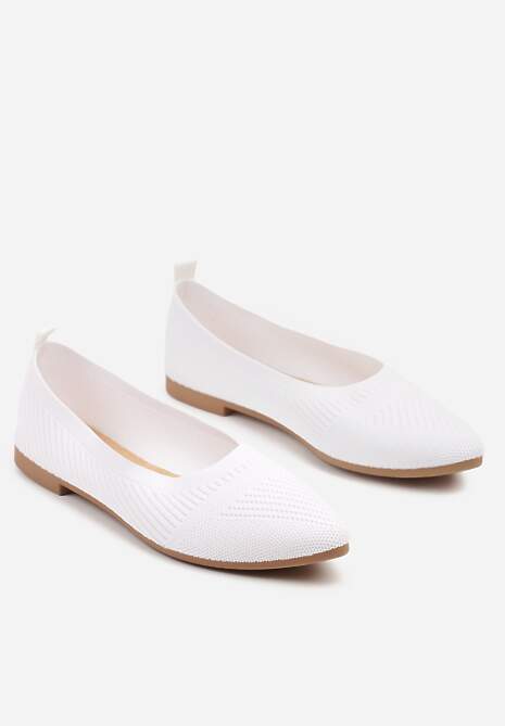 Białe Tłoczone Balerinki z Wkładką ze Skóry Naturalnej Jalinori