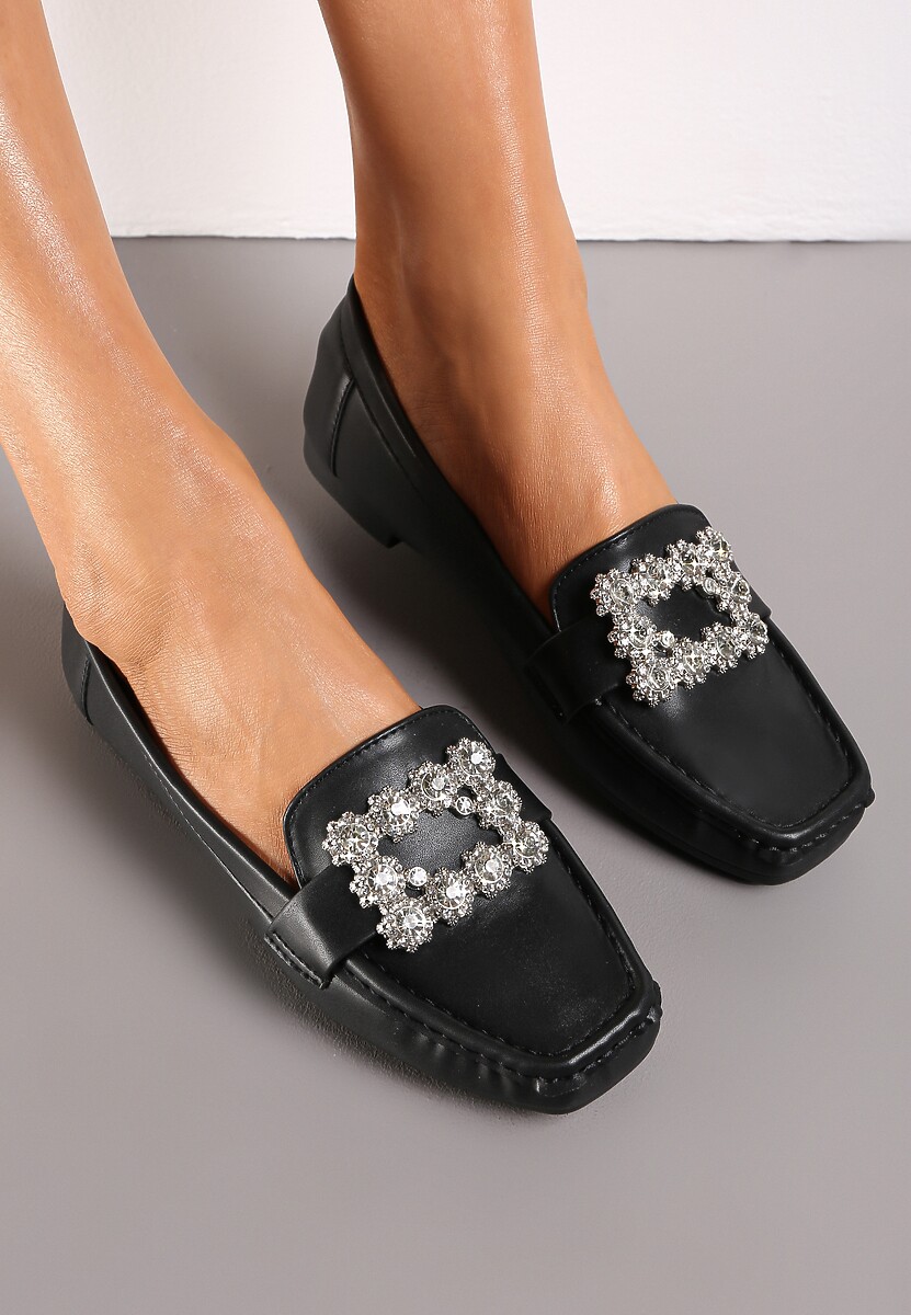 Fioletowe Płaskie Mokasyny z Kwadratowym Noskiem Ozdobionym Kryształkami Celeshta