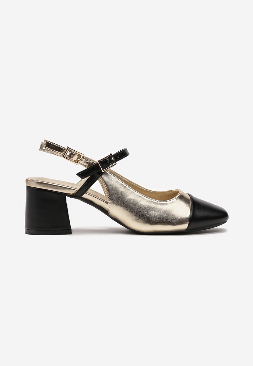 Złote Czółenka na Grubym Słupku i Kwadratowym Noskiem Pristina