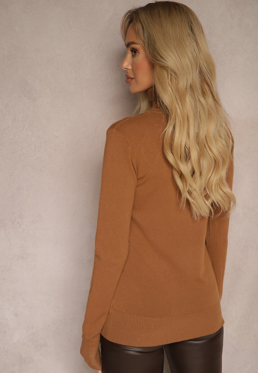 Jasnobrązowy Golf Sweterkowy z Domieszką Kaszmiru Zaivanna