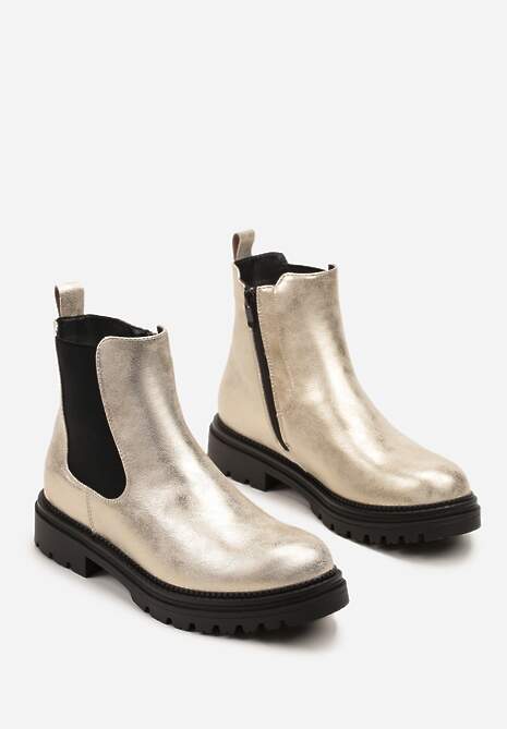 Złote Botki Sztyblety w Stylu Basic Mirelitte