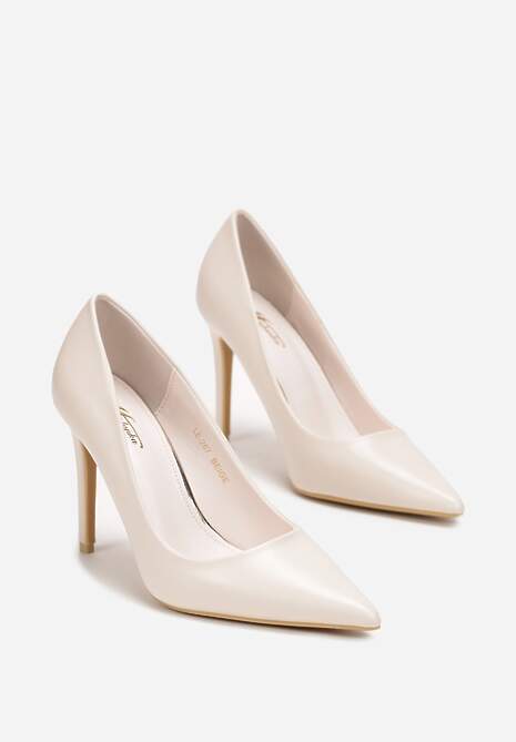 Beżowe Wysokie Szpilki z Gładkiej Imitacji Skóry Venitorre