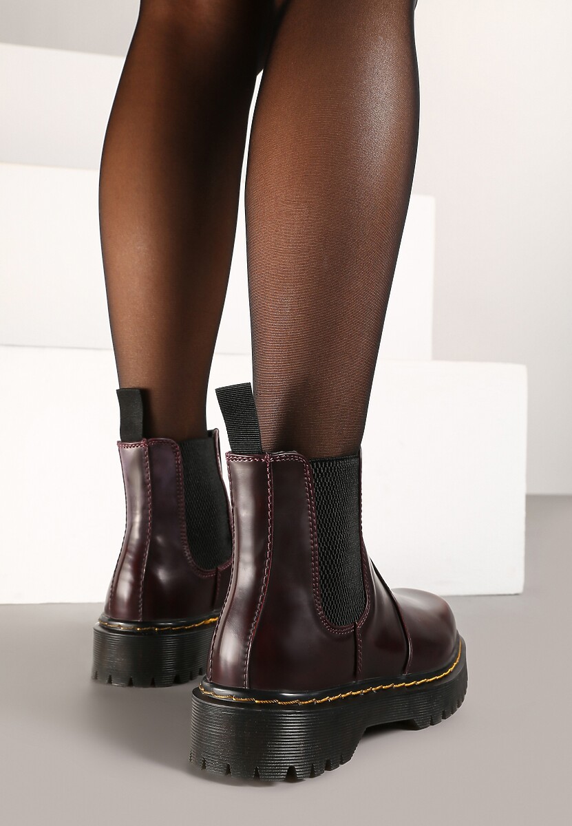 Bordowe Casualowe Płaskie Botki Sztyblety Irivarae