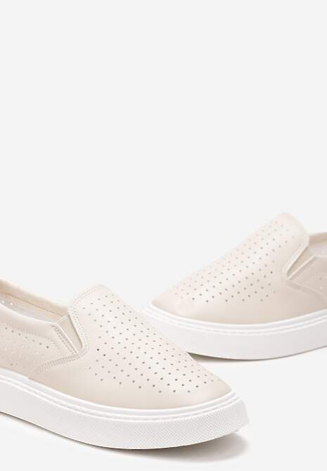 Beżowe Ażurowe Tenisówki Wsuwane na Platformie Biafa