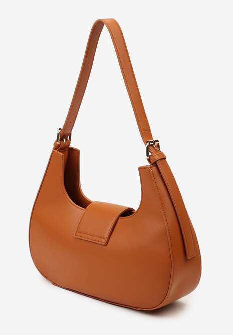 Brązowa Torebka Baguette z Imitacji Skóry z Magnesem i Paskiem z Regulacją Grenelia