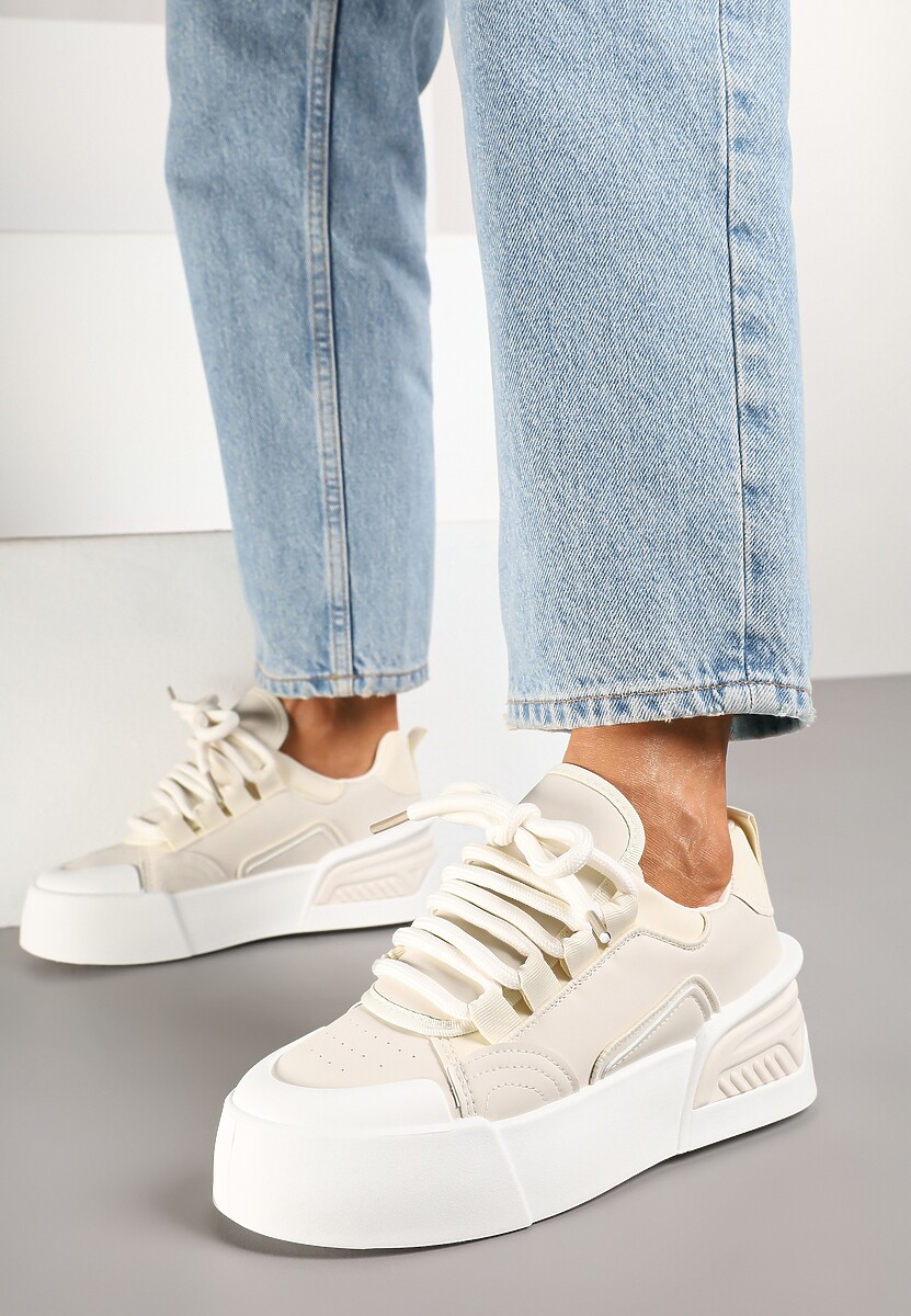 Beżowe Streetwearowe Sneakersy Trampki na Platformie Danenith