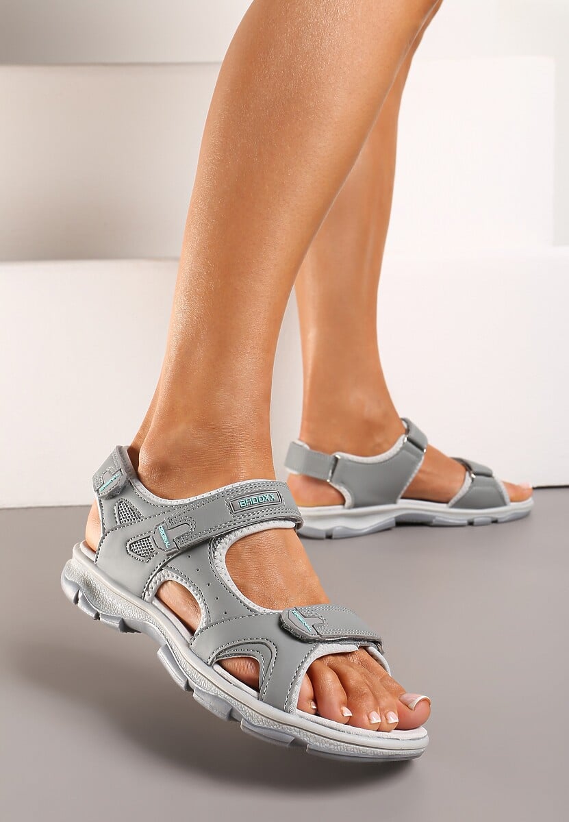 Beżowo-Różowe Płaskie Sandały ze Skórzaną Wkładką i Zapięciami na Rzepy Tesama