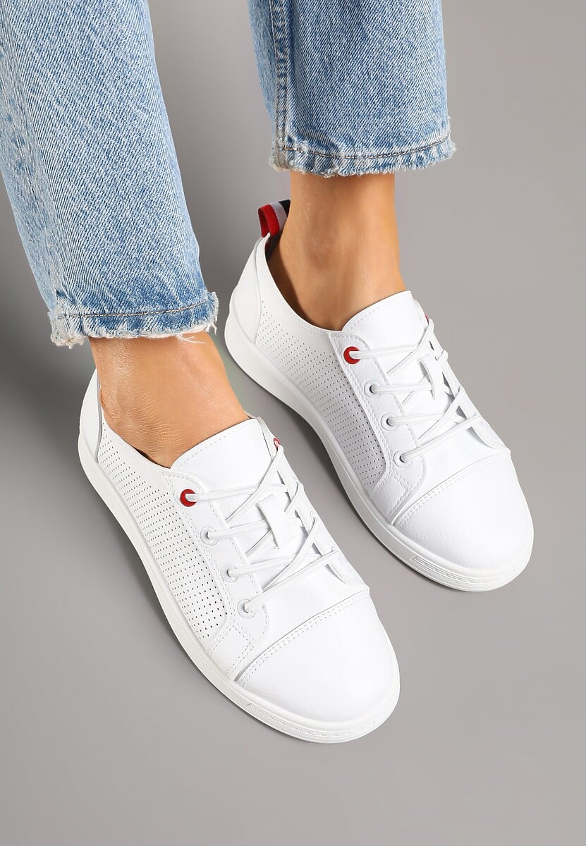 Białe Tenisówki z Ozdobną Perforacją przy Cholewce Tanariela