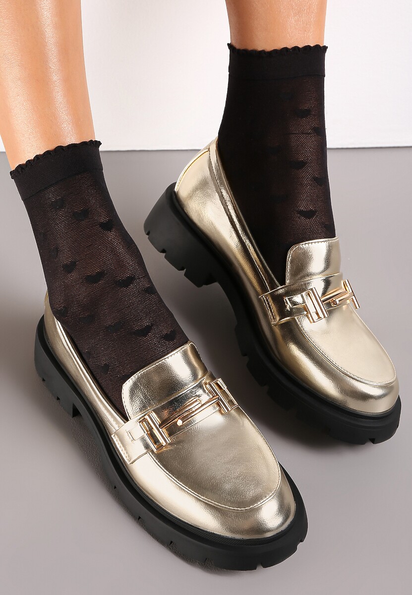 Złote Mokasyny z Ozdobną Klamerką Nolmo