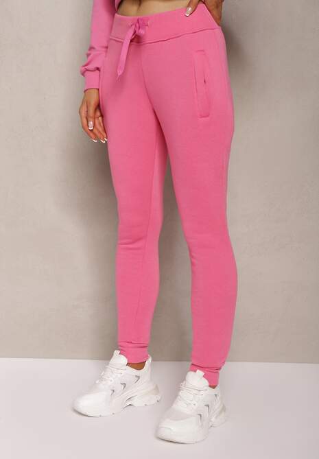 Fuksjowe Spodnie Dresowe z Polarem i Ściągaczami Tala