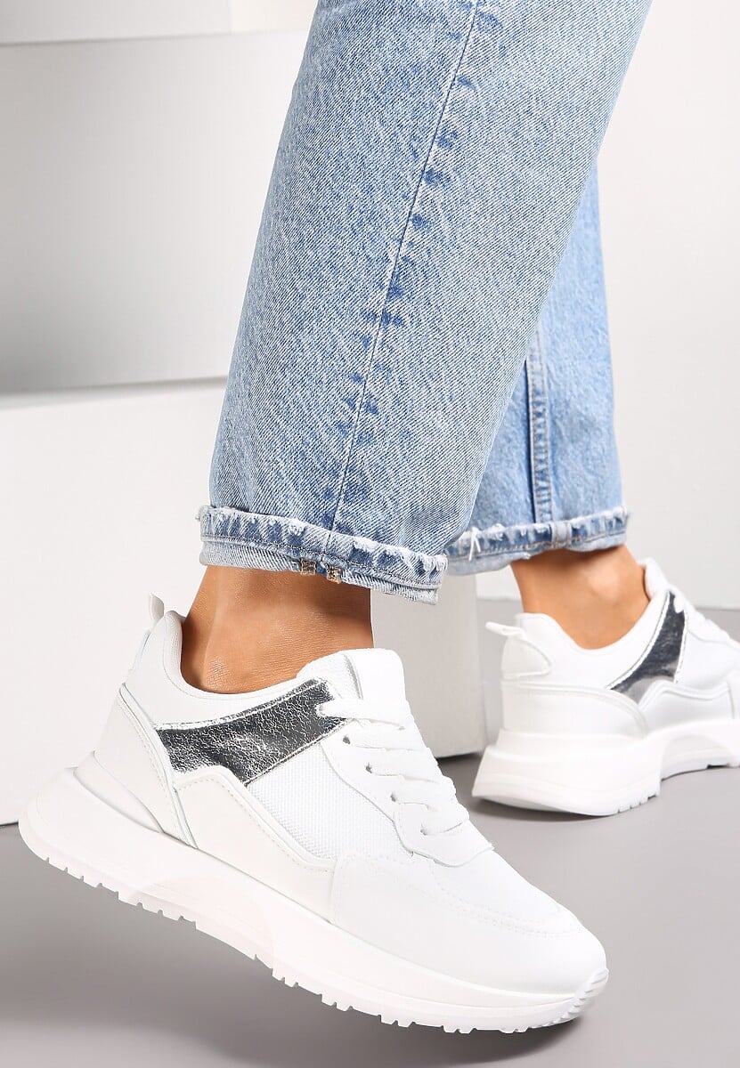 Białe Sznurowane Sneakersy z Dekoracyjnymi Wstawkami Ialul