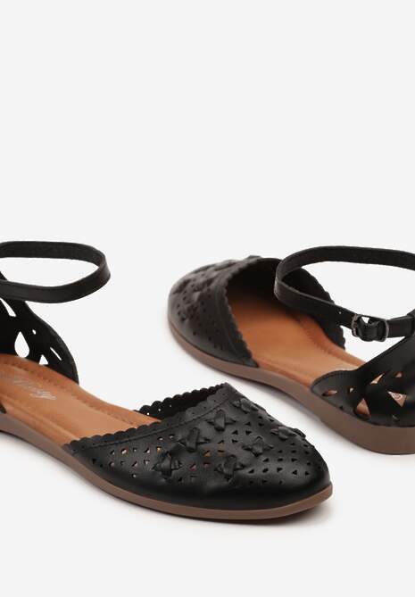 Czarne Ażurowe Sandały z Paskiem z Klamerką przy Kostce Zarilune