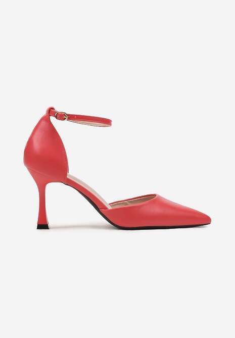 Czerwone Czółenka na Szpilce z Paskiem Wokół Kostki Eleantia