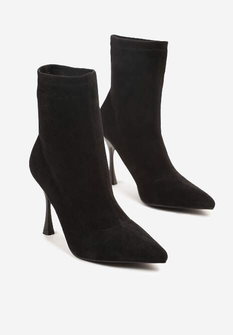 Czarne Botki Vices na Szpilce w Stylu Klepsydry Noraye