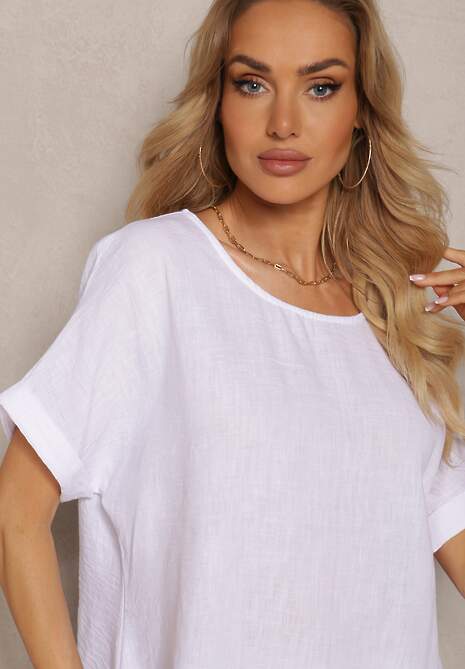 Biała Tunika Sukienka z Krótkim Rękawem i Asymetrycznym Wykończeniem Fumiana