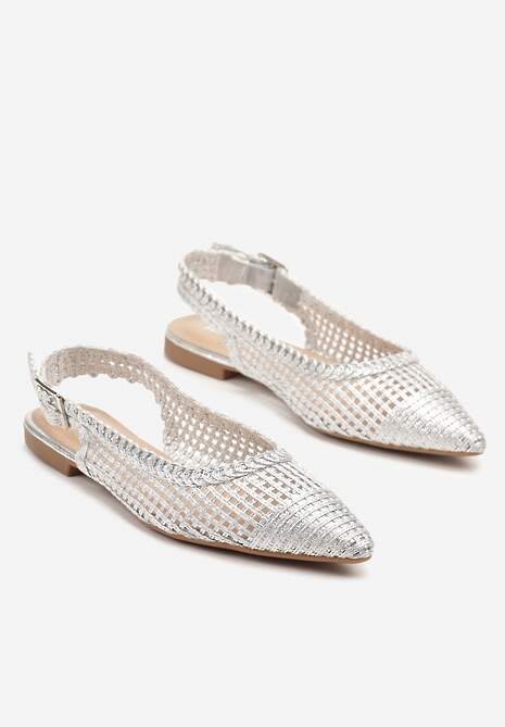 Srebrne Sandały Szydełkowe z Noskiem w Szpic i Odkrytą Piętą Tillissea