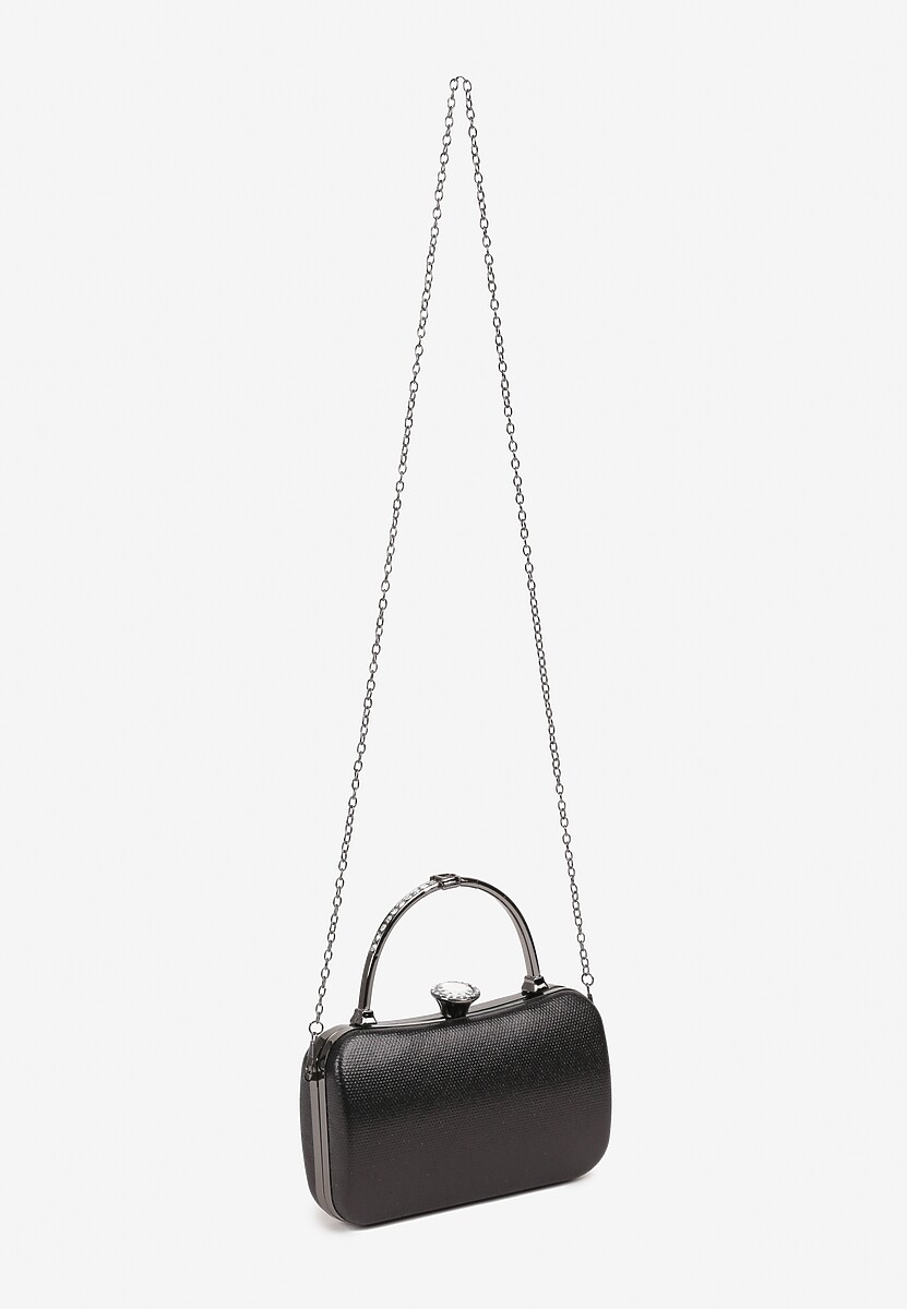 Czarna Torebka Kopertówka z Ozdobną Rączką i Cyrkoniowym Zatrzaskiem Riverdi