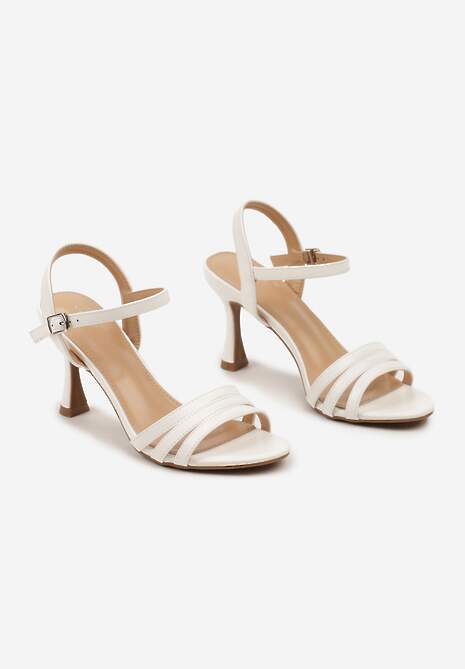 Białe Sandały z Ekoskóry na Szpilce Zapinane na Sprzączkę Ploemis