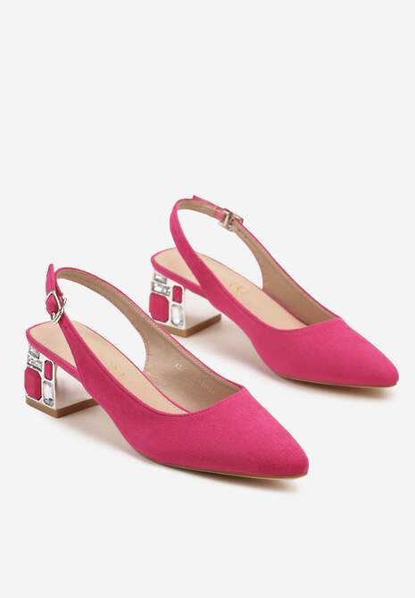 Fuksjowe Sandały Vices na Ozdobnym Słupku Typu Slingback ze Skórzaną Wkładką Eraliora