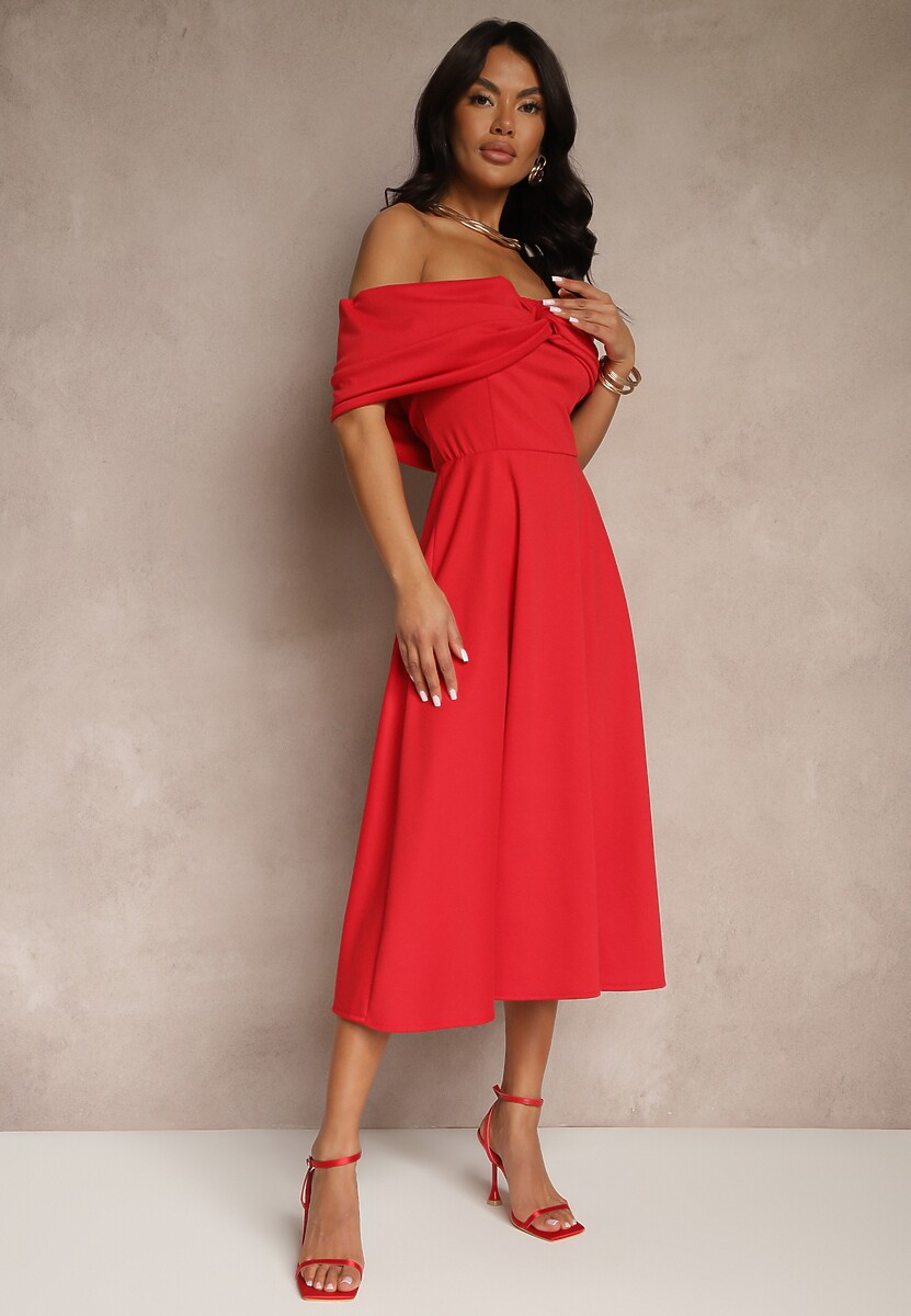 Brązowa Sukienka Rozkloszowana Ozdobiona Kokardą Odarra