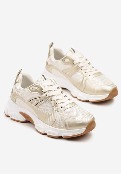 Beżowe Streetwearowe Sneakersy ze Wstawkami z Siateczki Deylisse