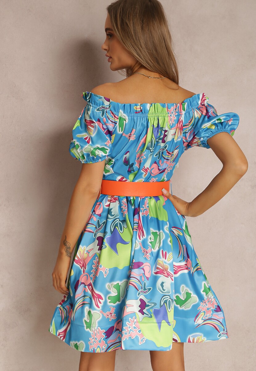 Niebieska Sukienka Satynowa Aikythia