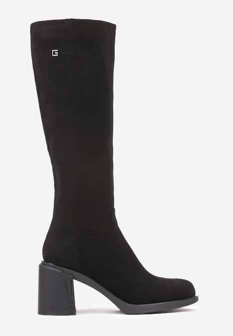 Czarne Kozaki na Słupku w Stylu Muszkieterek Cediara