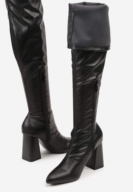 Czarne Eleganckie Kozaki Vices na Słupku z Dopasowaną Cholewką Nianesa