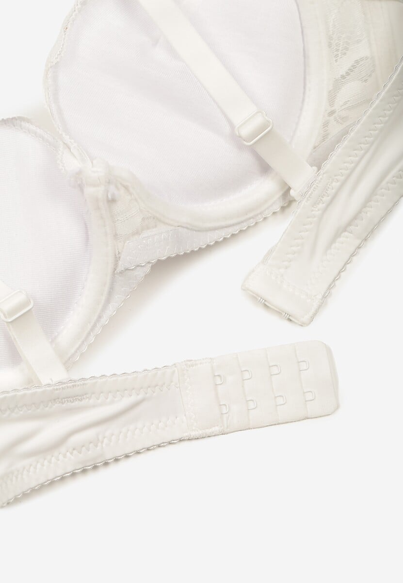 Jasnobeżowy Biustonosz Push Up z Koronkowym Zdobieniem Ravgis