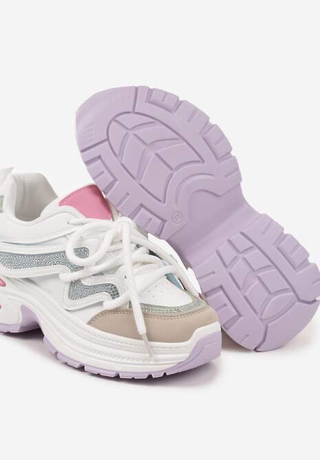 Biało-Różowe Sneakersy na Platformie z Grubymi Sznurówkami Kilanne