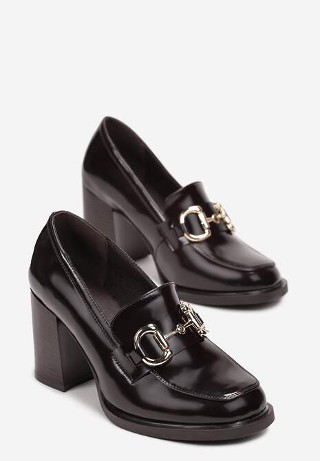 Bordowe Półbuty z Klamerką na Słupku Melias