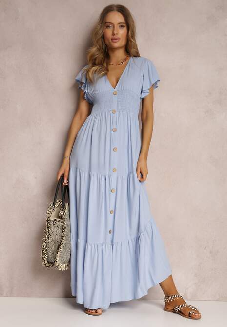 Jasnoniebieska Sukienka z Wiskozy Lobsy