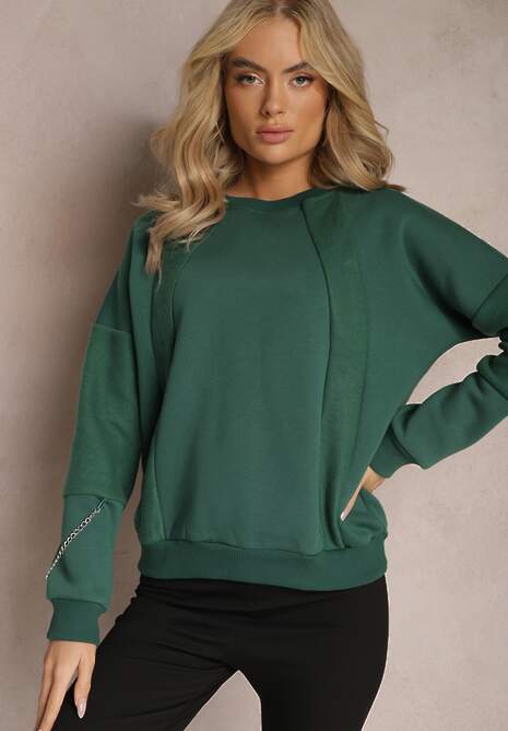 Zielona Bawełniana Bluza z Łańcuszkiem Eleutia