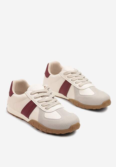 Beżowo-Bordowe Sneakersy Ozdobione Paskami Ilanlin
