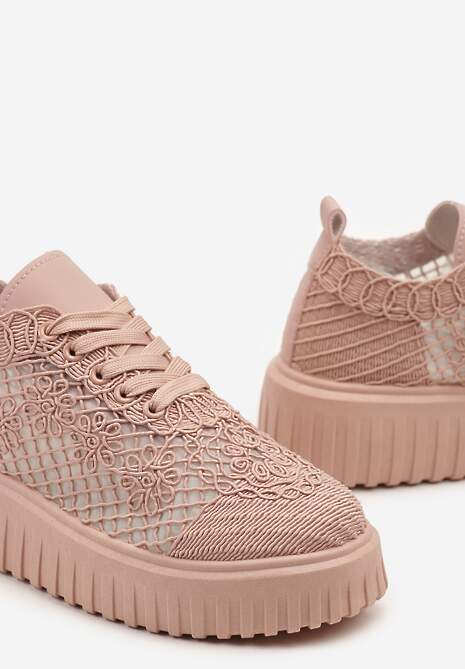 Różowe Sneakersy Vices na Platformie z Ażurową Cholewką Lumerise